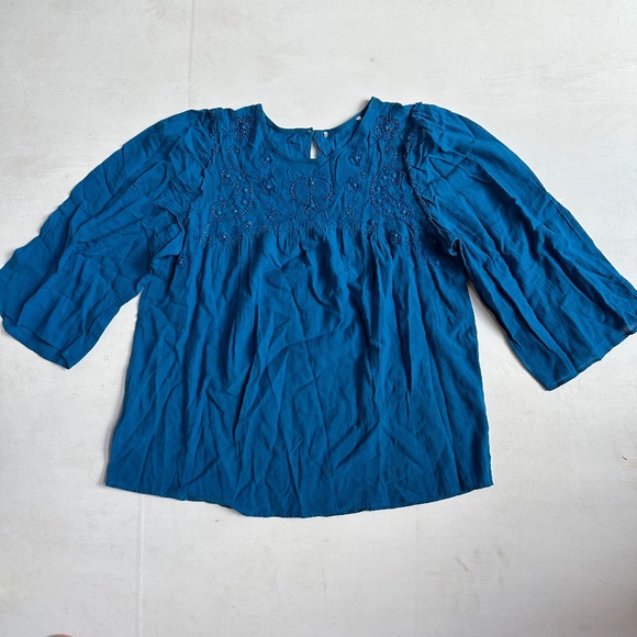 Loft Blue Beaded Blouse - Picture 1 of 7